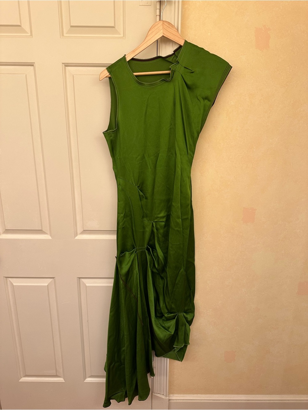 Victoria Beckham Olive Green Asymmetrical Draped Dress